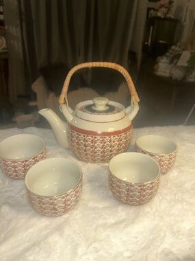 Vintage Japanese tea set- stamped - lorange and gold 141uB